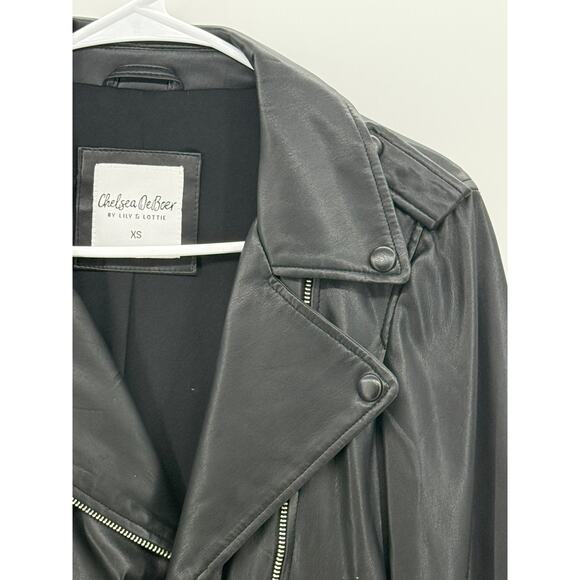 Womens Black Faux Leather Moto Jacket XS - Picture 4 of 5